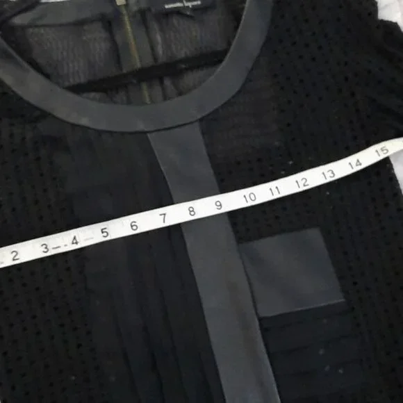 Nanette Lepore Black Leather Silk Cut Outs Long Sleeve Zipper Sheath Dress Size2 - Picture 3 of 7